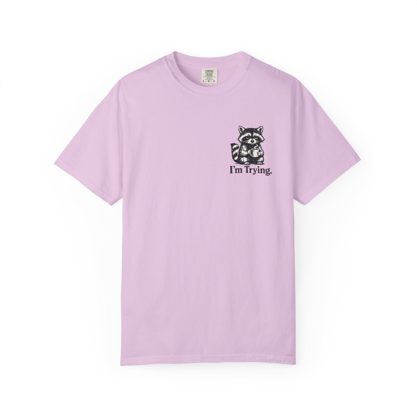 Graphic T-Shirt — "I'm Trying" Raccoon Front & "Oh For F***'s Sake" Back