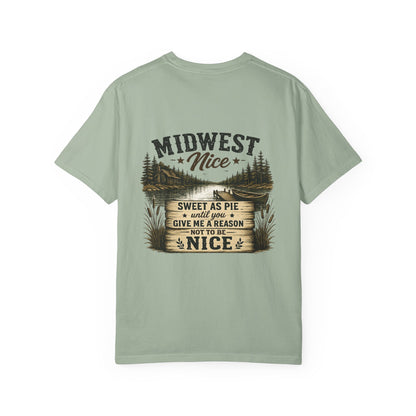 Midwest Nice T-Shirt - "Midwest Nice: Sweet as Pie" Retro Cabin Graphic Tee