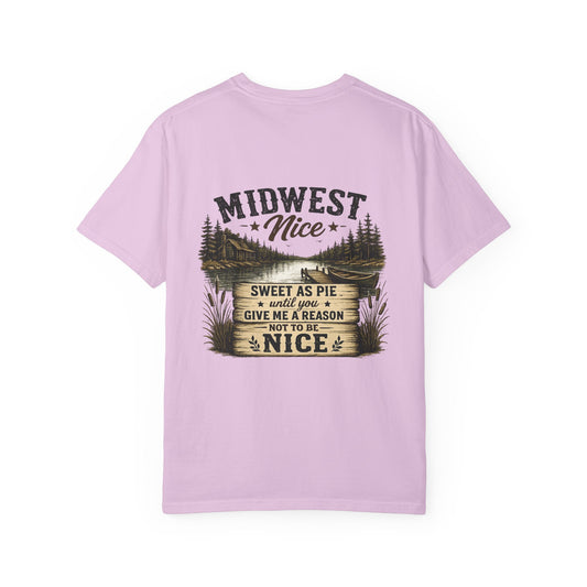 Midwest Nice T-Shirt - "Midwest Nice: Sweet as Pie" Retro Cabin Graphic Tee